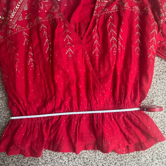 FREE PEOPLE Metallic Bell Sleeves Blouse Caliente Red - Picture 8 of 8